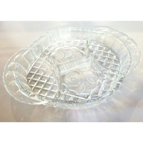 Clear Glass Diamond Cut DIVIDED SERVING DISH Dogwood Flower Oval Platter Plate - Picture 4 of 6